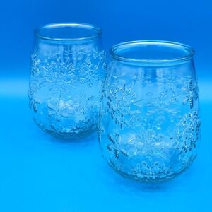San Miguel Recycled Glass Snowflake Stemless Cups or Candle Holders - set of two